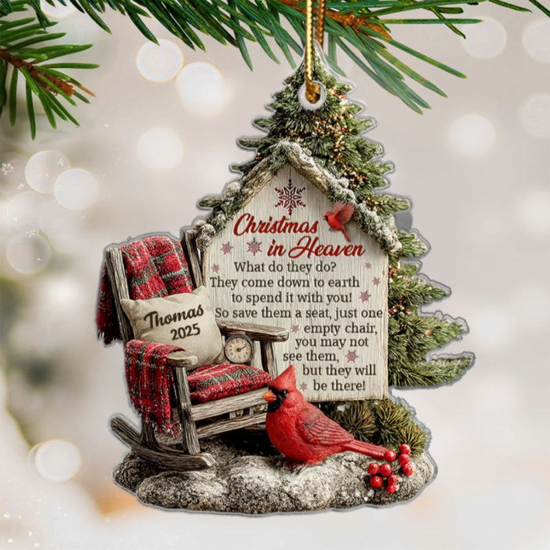 3D Effect Memorial Chair On Christmas - Personalized Acrylic Ornament - Christmas Memorial Keepsake For Family