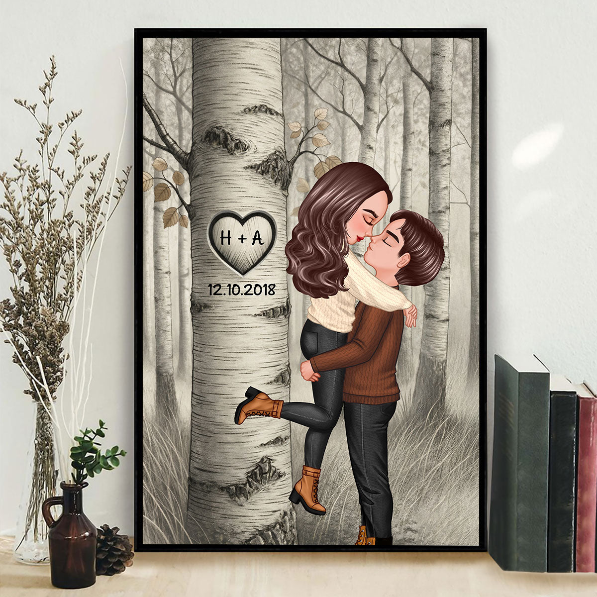Carved in My Heart Custom Couple Art Print - Personalized Poster - Sentimental Valentine's Day Gift for him, for her
