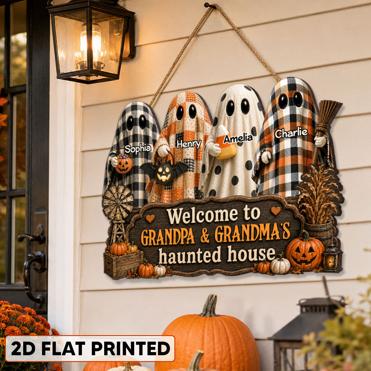 Halloween Farmhouse Style Welcome To Grandma Grandpa Haunted House - Personalized Wood Sign - Halloween Decoration For Grandparents