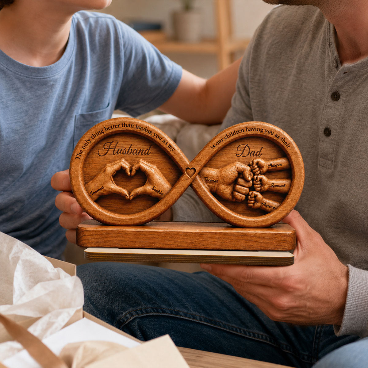 Infinity Love Husband And Dad Fist Bump 2D Flat - Personalized 2-Layered Wooden Plaque -  Gift For Dad, Husband