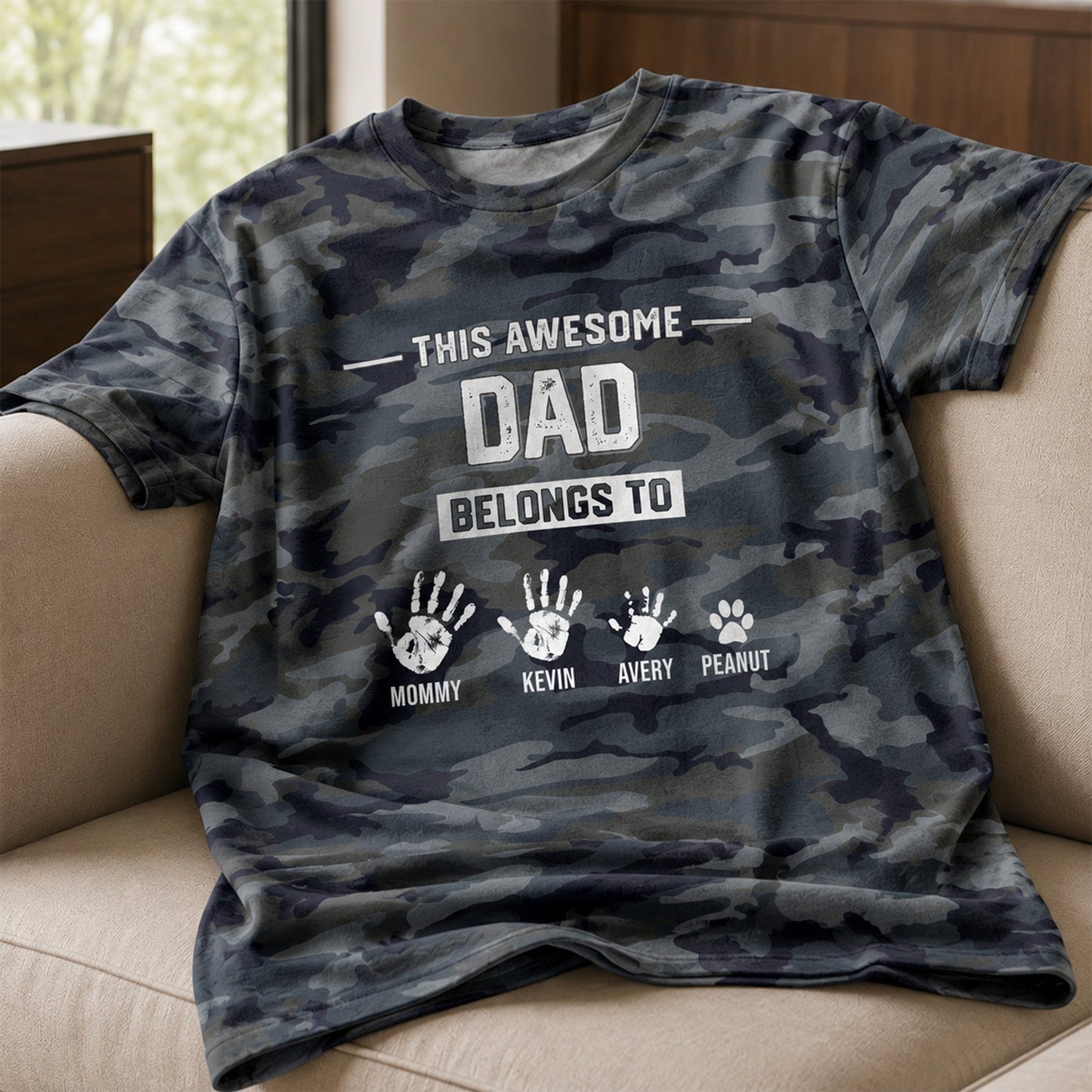 This Awesome Dad Grandpa Belongs To Hands Paws Camo Pattern - Personalized Shirt - Father's Day Gift For Husband, Dad, Grandpa