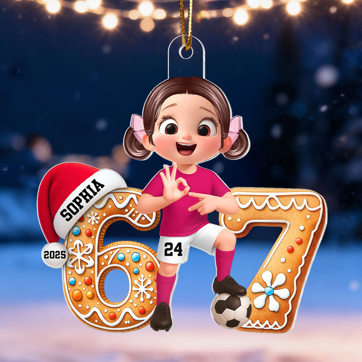 Soccer Boy Girl Christmas Pattern Custom Six Seven 67 - Personalized Acrylic Ornament - Teen Slang Funny Tree Decor, Funny Teen Grandkid Gift
