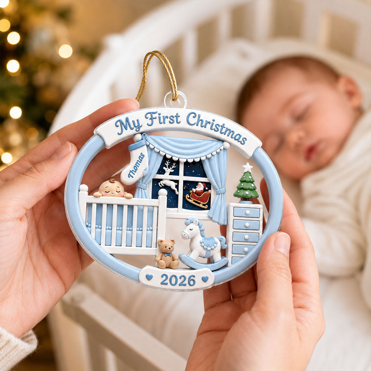 Light Pink Blue Baby's 1st Christmas 2026 - Personalized Acrylic Ornament - Unique Christmas Gift For New Parent, Newborn Keepsake