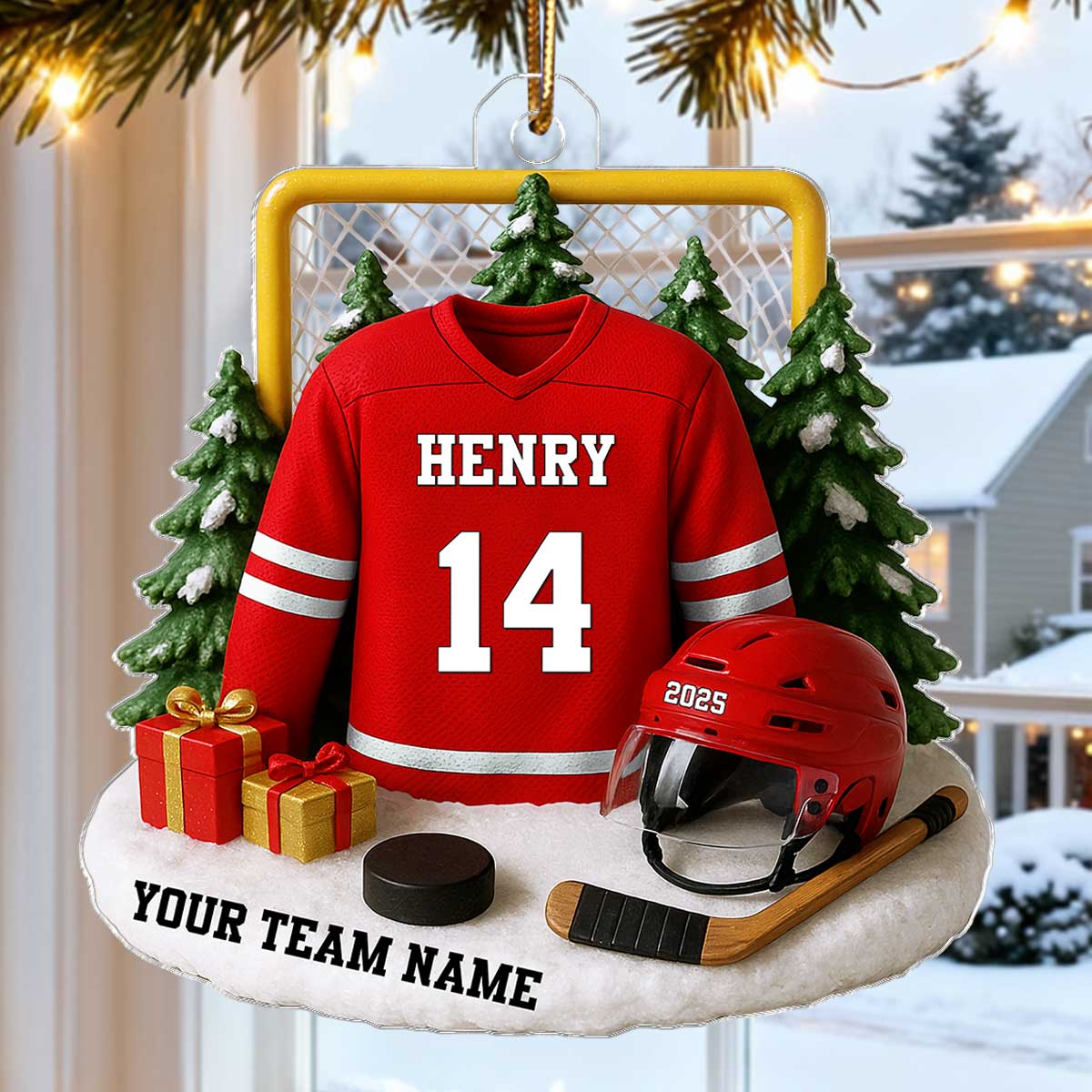 3D Effect Hockey Player Uniform - Personalized Acrylic Ornament - Christmas Gift For Hockey Players, Hockey Team