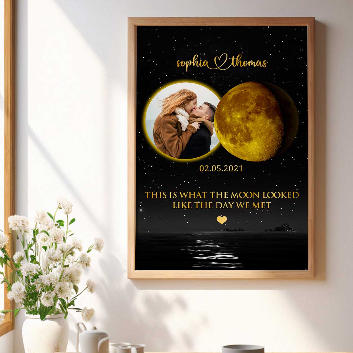 Couple Upload Photo Custom Moon Phases The Day We Met Personalized Poster , Heartfelt Gift For Couple, For Him, For Her, Boyfriend, Girlfriend, Husband, Wife