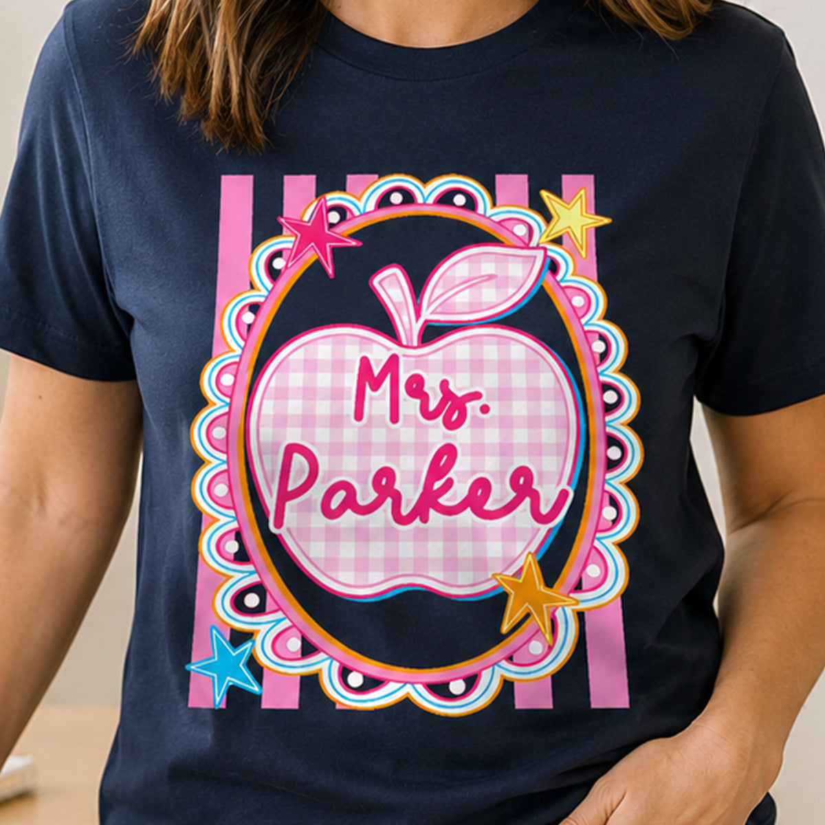 Preppy Apple Teacher Custom Name - Personalized Shirt - Back To School Gift for Teachers