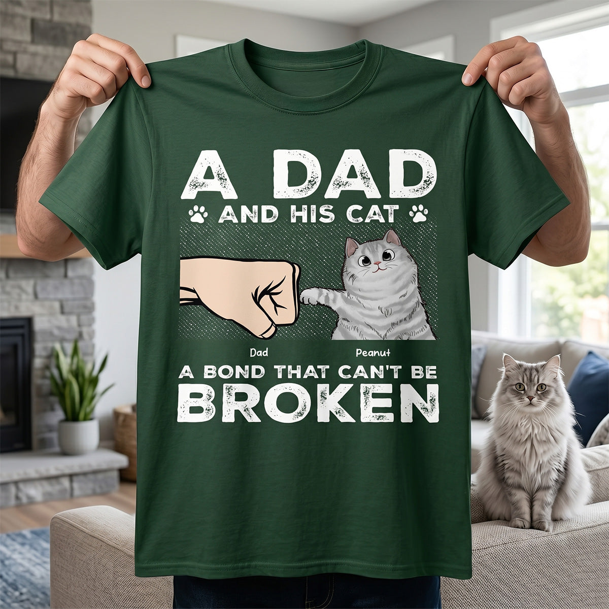 A Dad & His Cat A Bond Can't Be Broken - Personalized Shirt - Father's Day Gift For Cat Dad