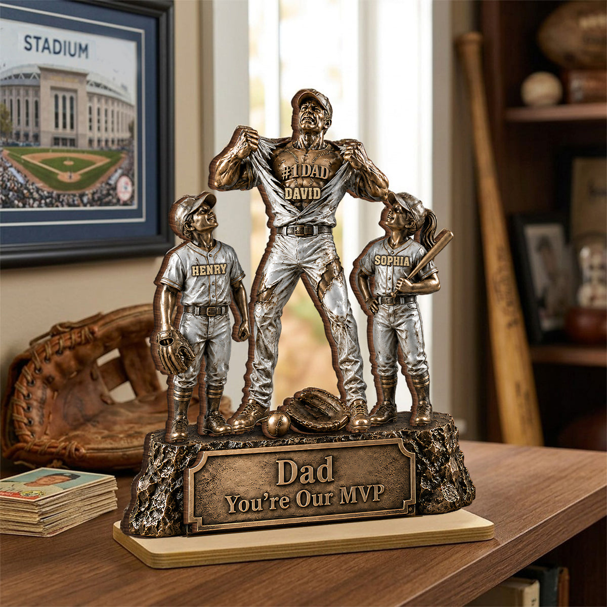 No 1 Dad Baseball Victory Trophy - Personalized 2-Layered Wooden Plaque -  Gift for Dad, Husband