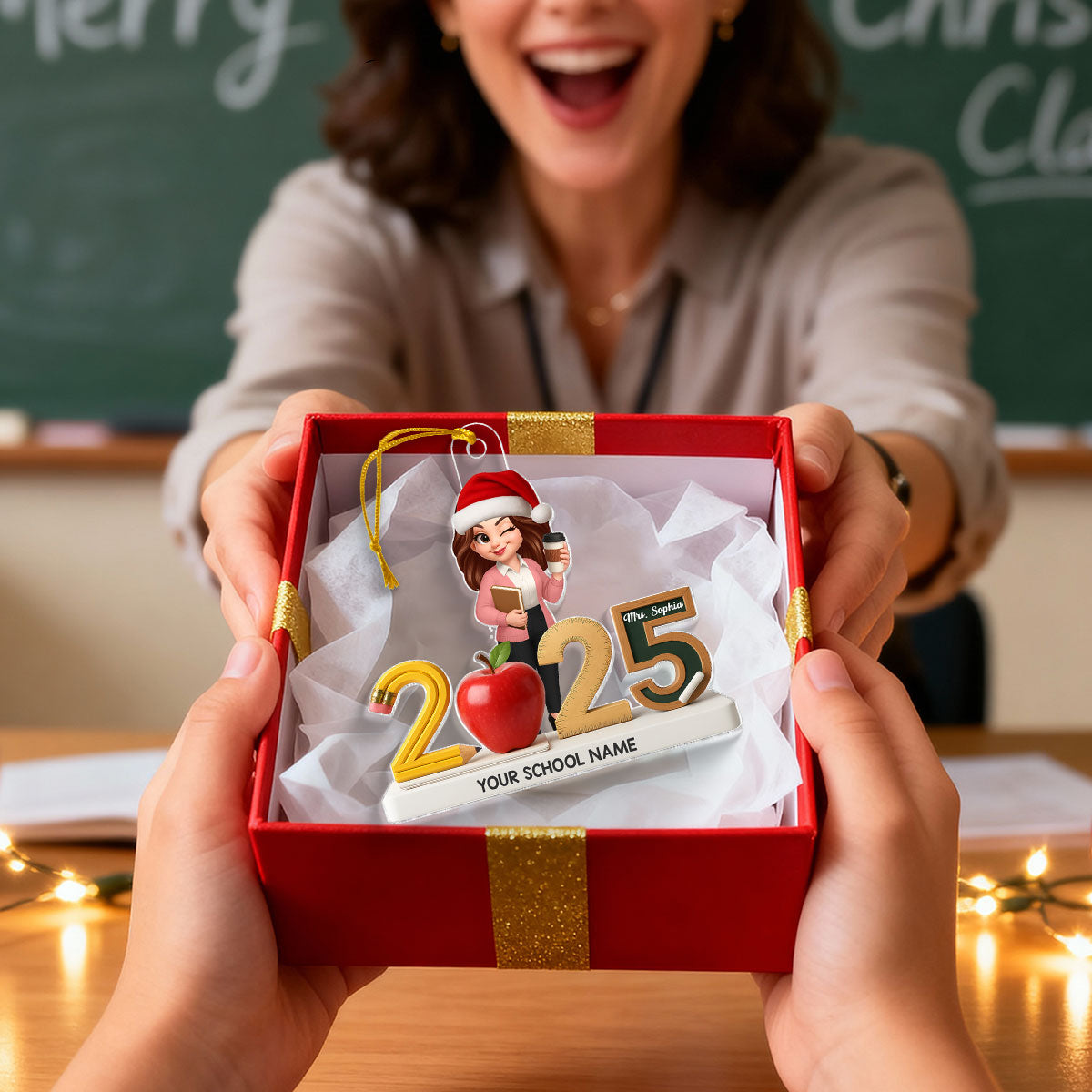 3D Effect Christmas Teacher Things - Personalized Acrylic Ornament - Gift For Teachers
