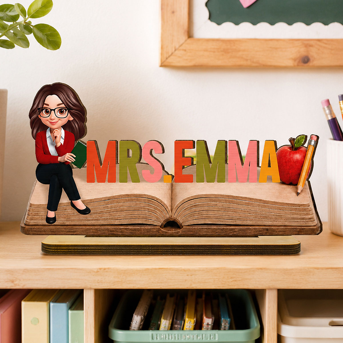 Open Book Teacher Name Sign - Personalized Wooden Plaque - Back To School Gift