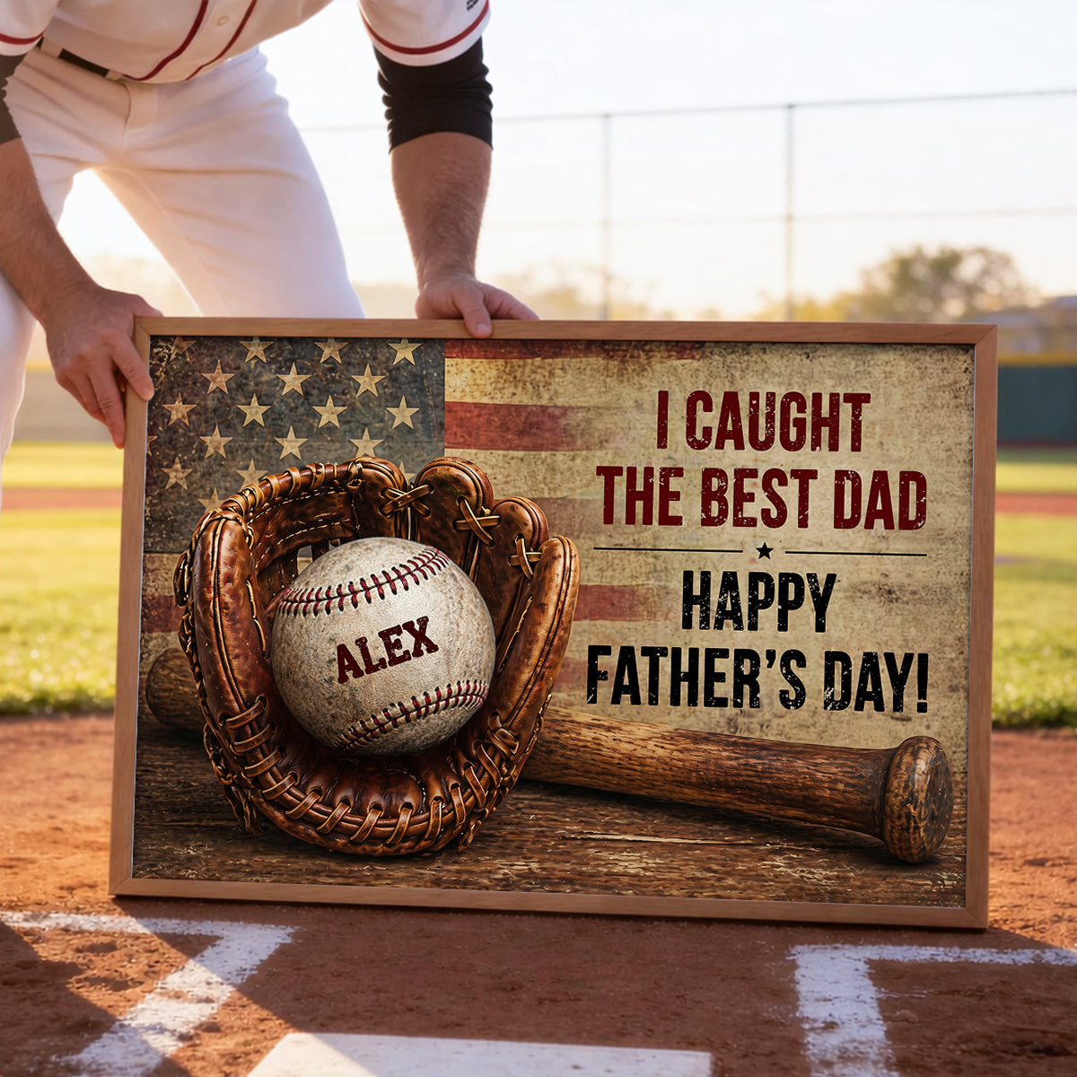 Baseball Gloves Nation Flag - Personalized Poster - Father's Day Gift for Husband, Dad