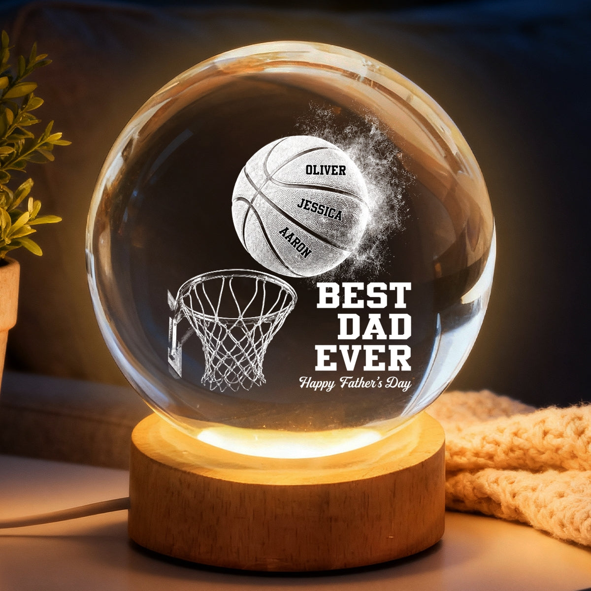 Basketball No 1 Dad Legend You Are Our MVP - Personalized Crystal Ball LED Night Light -  Gift For Dad, Husband, Basketball Fans