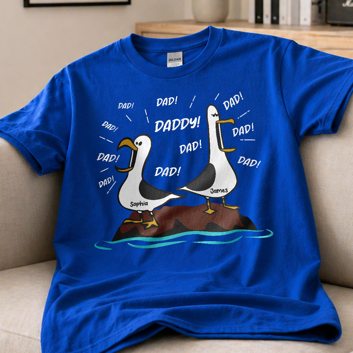 Seagull Dad! Dad! Dad! Custom Kid Name - Personalized Shirt - Funny Father's Day Gift For Dad, Husband