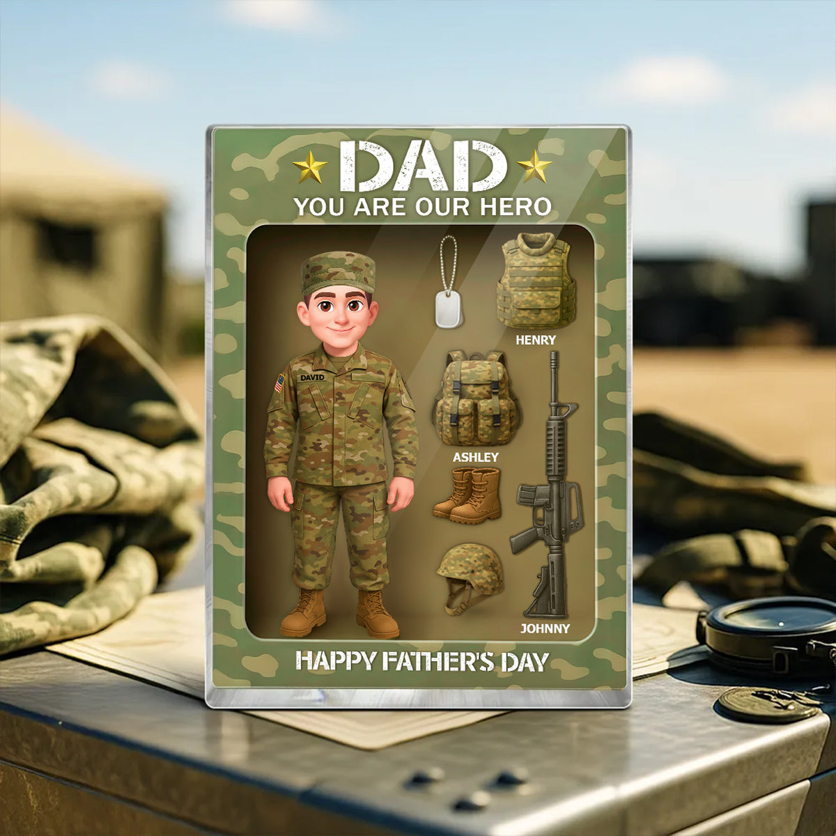 Proud Army Millitary Dad Hero - Personalized Acrylic Block Plaque -  Gift For Marine Dad