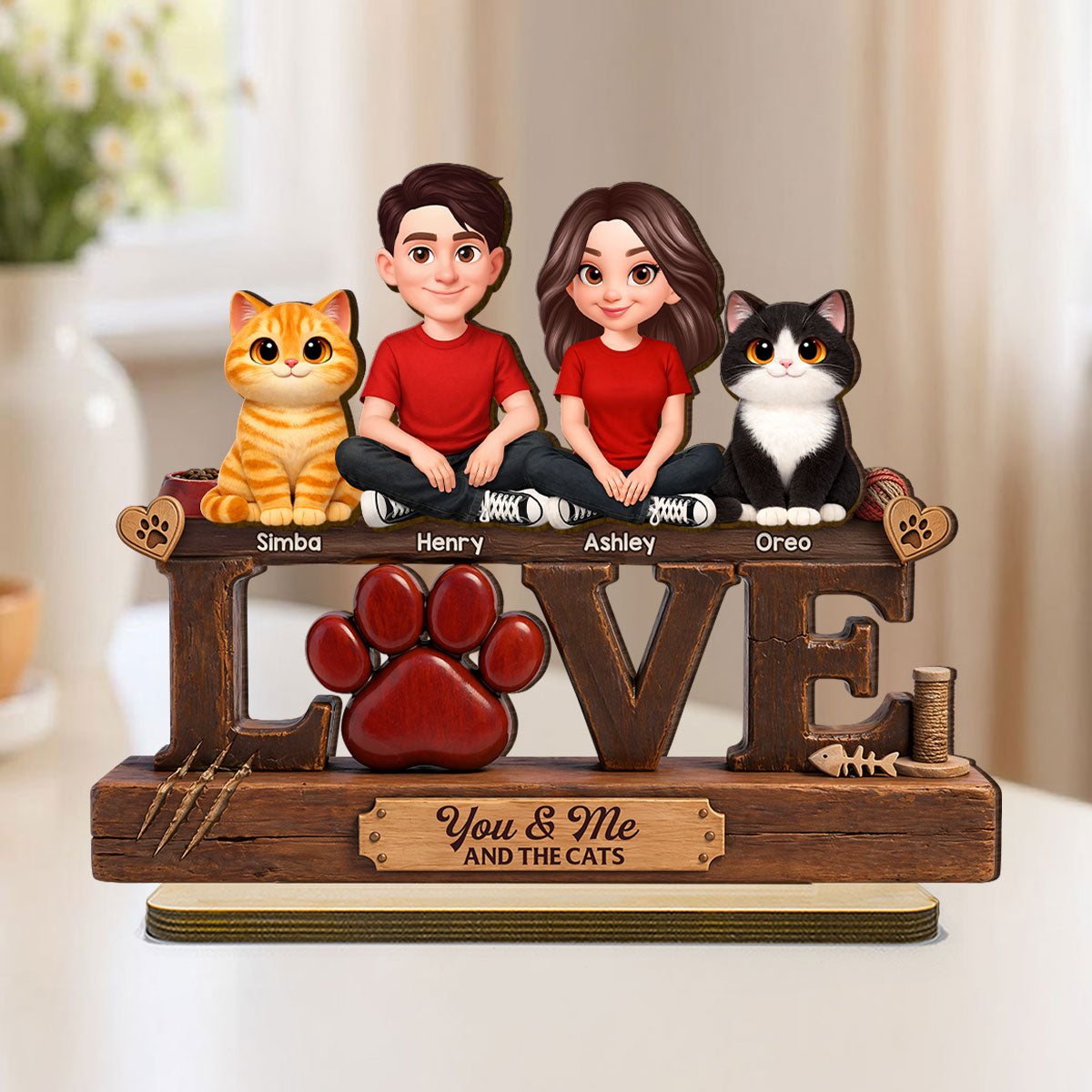 You & Me And The Cat - Personalized 2-Layered Wooden Plaque - Heartfelt  Gift For Cat Dad