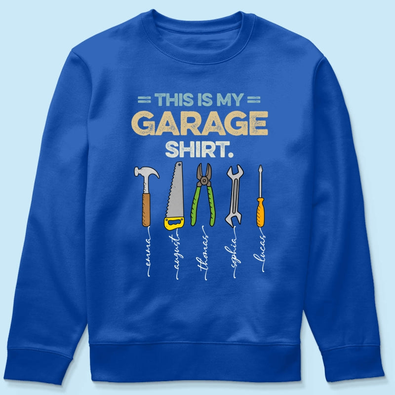 This Is My Garage Shirt Custom Kid Name - Personalized Shirt - Father's Day Gift For Mechanic Dad, Grandpa