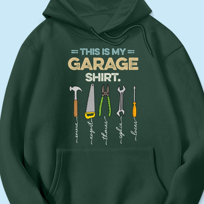 This Is My Garage Shirt Custom Kid Name - Personalized Shirt - Father's Day Gift For Mechanic Dad, Grandpa