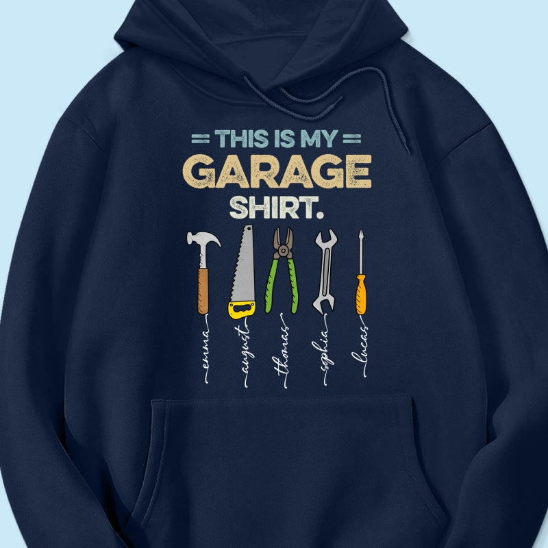 This Is My Garage Shirt Custom Kid Name - Personalized Shirt - Father's Day Gift For Mechanic Dad, Grandpa
