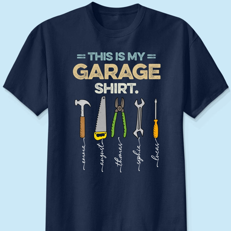 This Is My Garage Shirt Custom Kid Name - Personalized Shirt - Father's Day Gift For Mechanic Dad, Grandpa