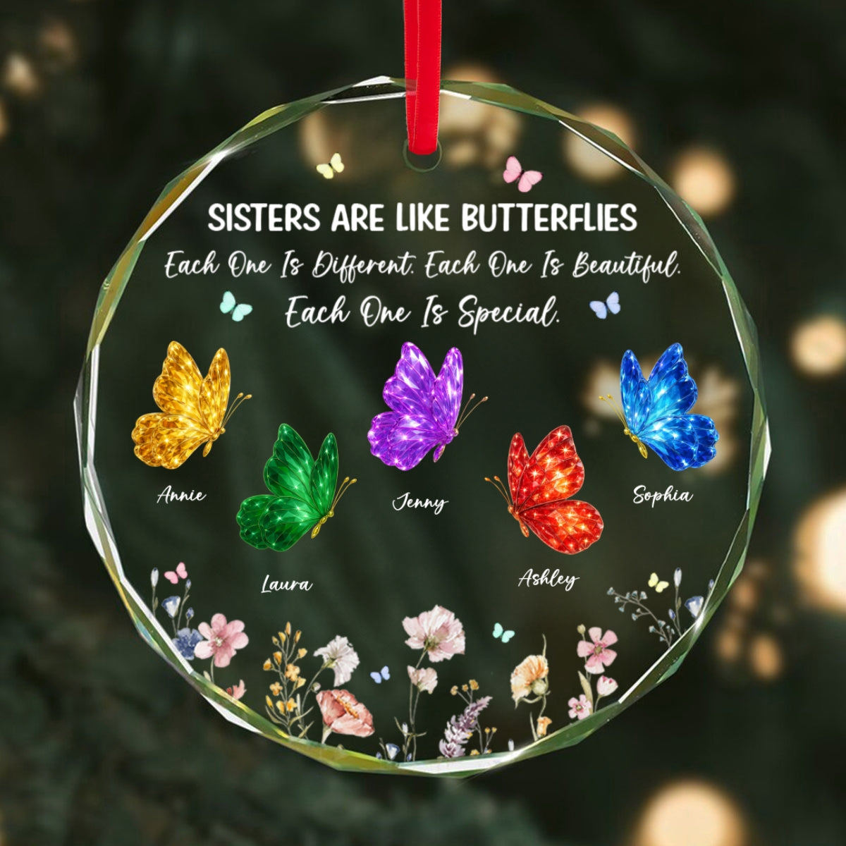Sisters Are Like Different Butterflies - Personalized Glass Ornament - Heartwarming Christmas Gift For Sisters, Besties