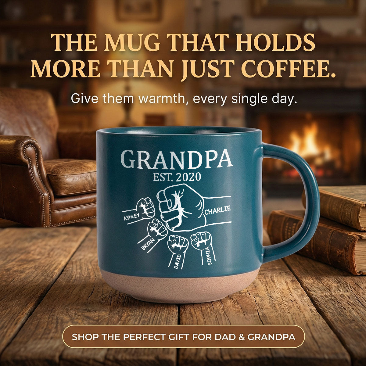 Grandpa Dad Fist Bump - Personalized Pottery Mug - Gift For Grandpa, Dad