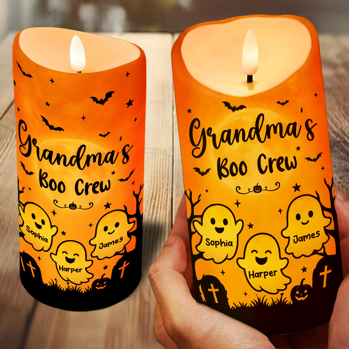 Grandma's Little Boo Crew - Personalized LED Candle - Halloween Decor For Grandma