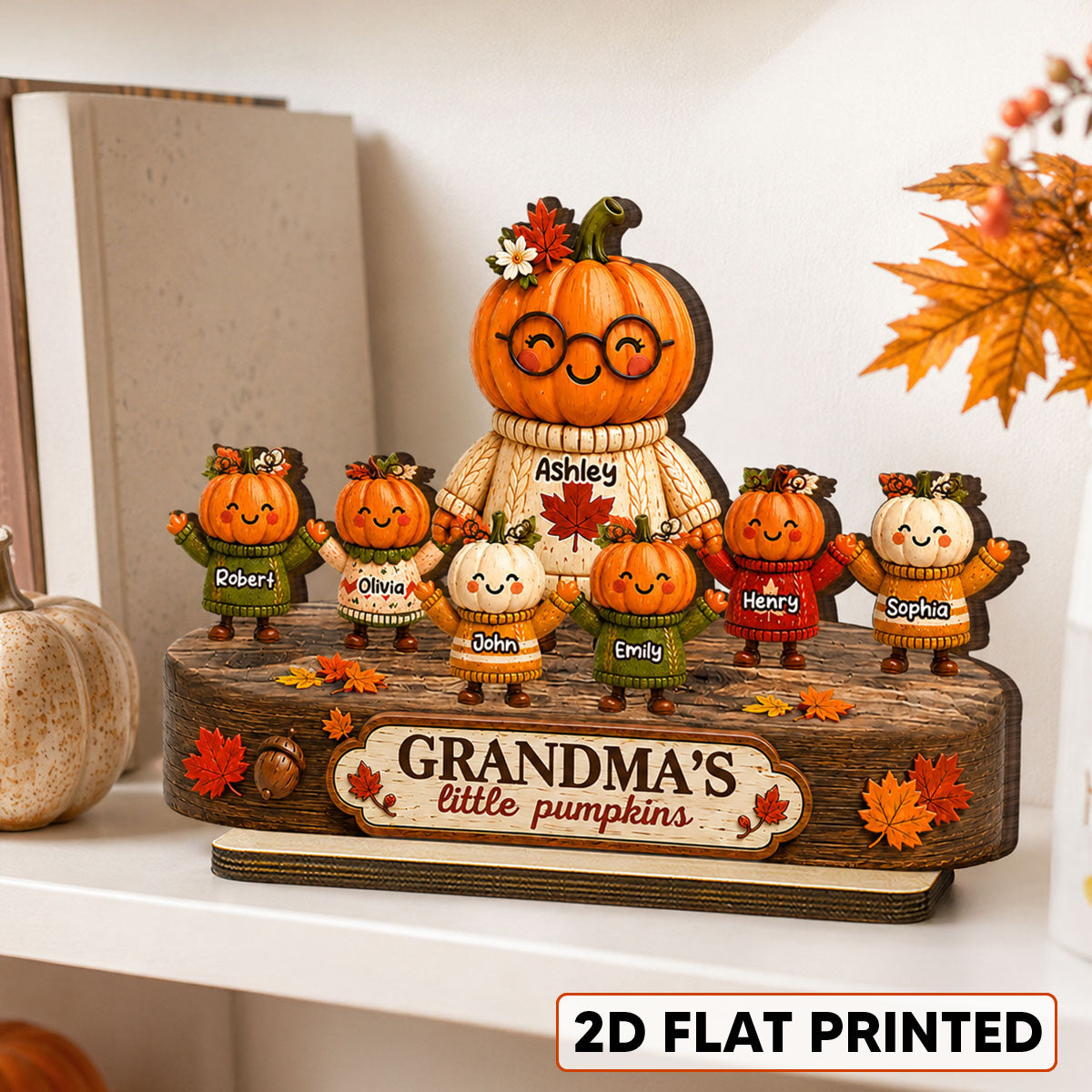 Funny Fall Season Grandma's Little Pumpkins - Personalized 2-Layered Wooden Plaque - Fall Decor For Grandma