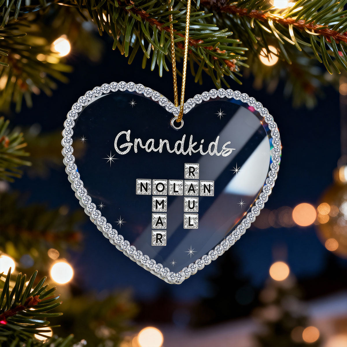 3D Shining Effect Grandkids Crossword Puzzle Art - Personalized Acrylic Ornament - Christmas Gift For Grandma, Grandkids