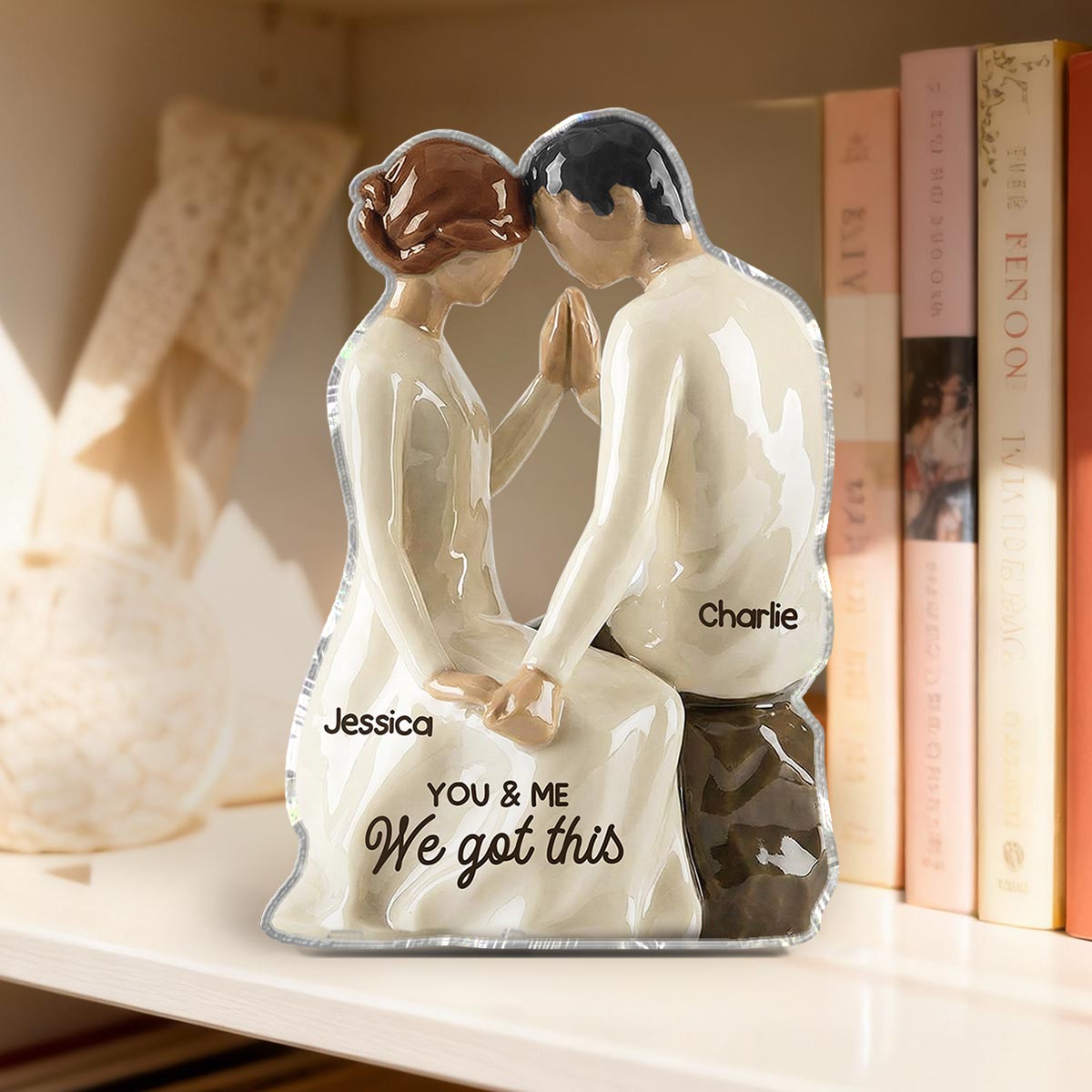 3D Effect Couple Sitting Side By Side - Personalized Acrylic Block Plaque - Valentine's Day, Anniversary Gift For Him, Gift For Her