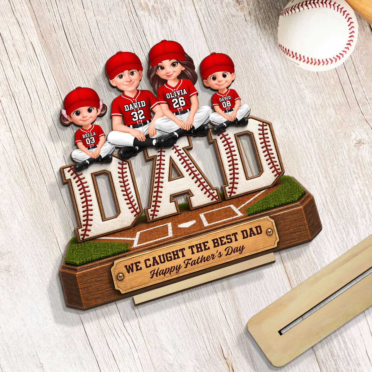 Baseball DAD We Caught The Best Dad - Personalized 2-Layered Wooden Plaque -  Gift For Dad