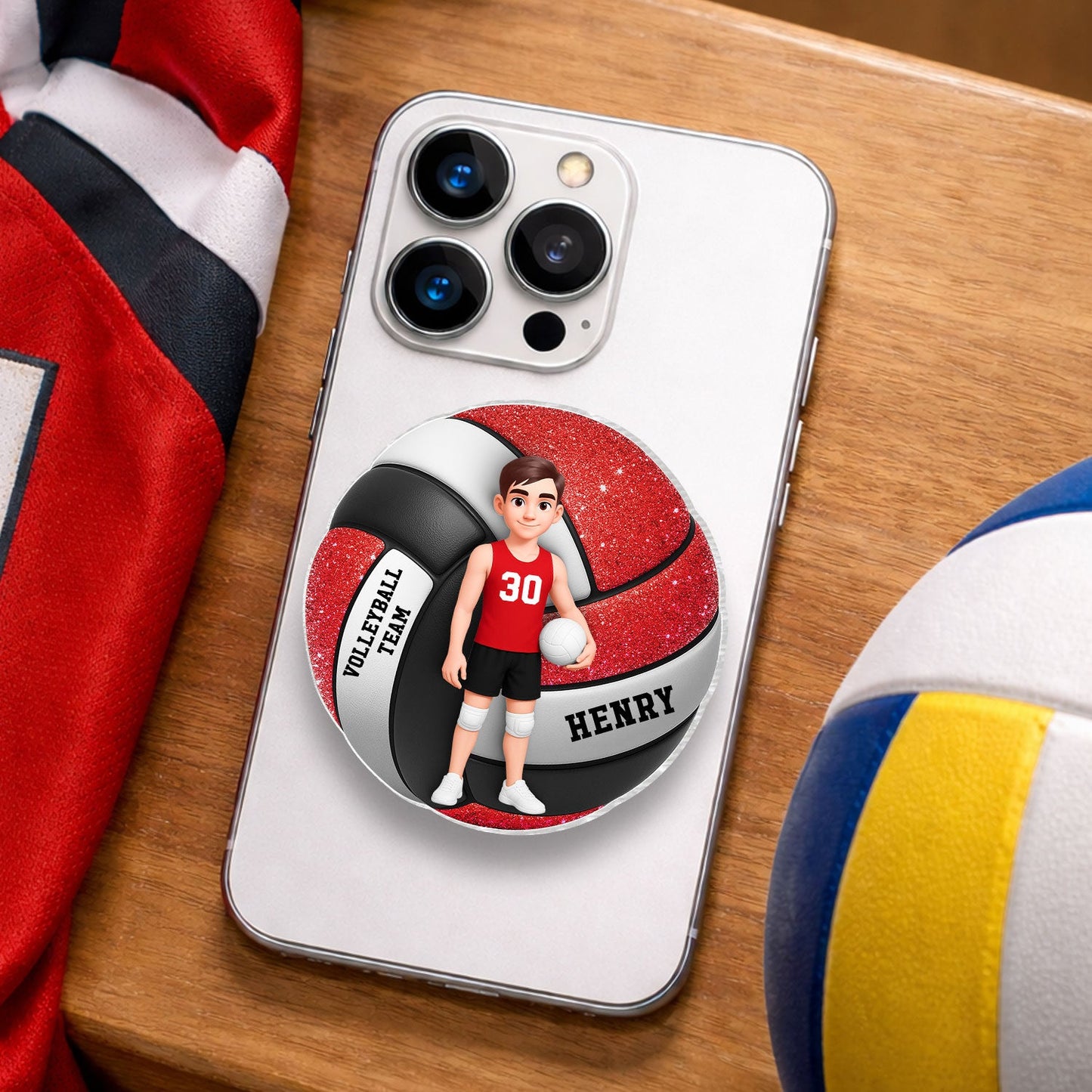 Volleyball Boy & Girl 3D Effect - Personalized Acrylic Magnetic Phone Grip - Gift for Teen Girl, Teen Boy, Girlfriend