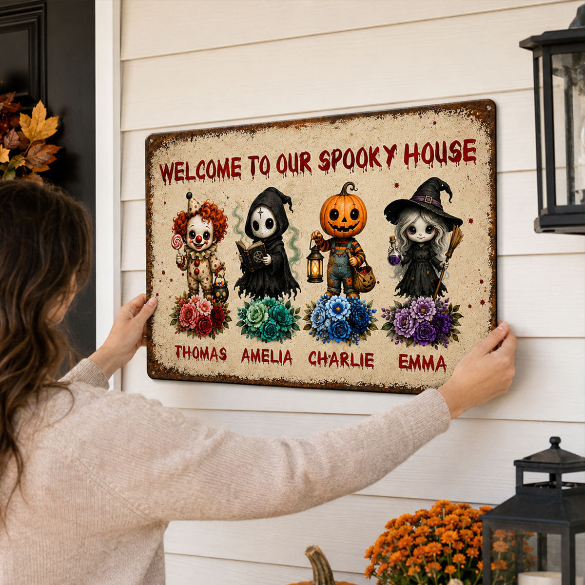 Welcome To Our Spooky House - Personalized Metal Sign - Halloween Decor Gift, Gift For Family