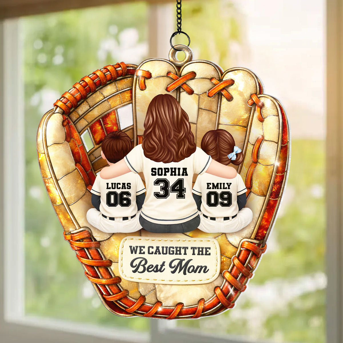 We Caught The Best Mom Baseball - Personalized Suncatcher - Gift For Baseball Mom