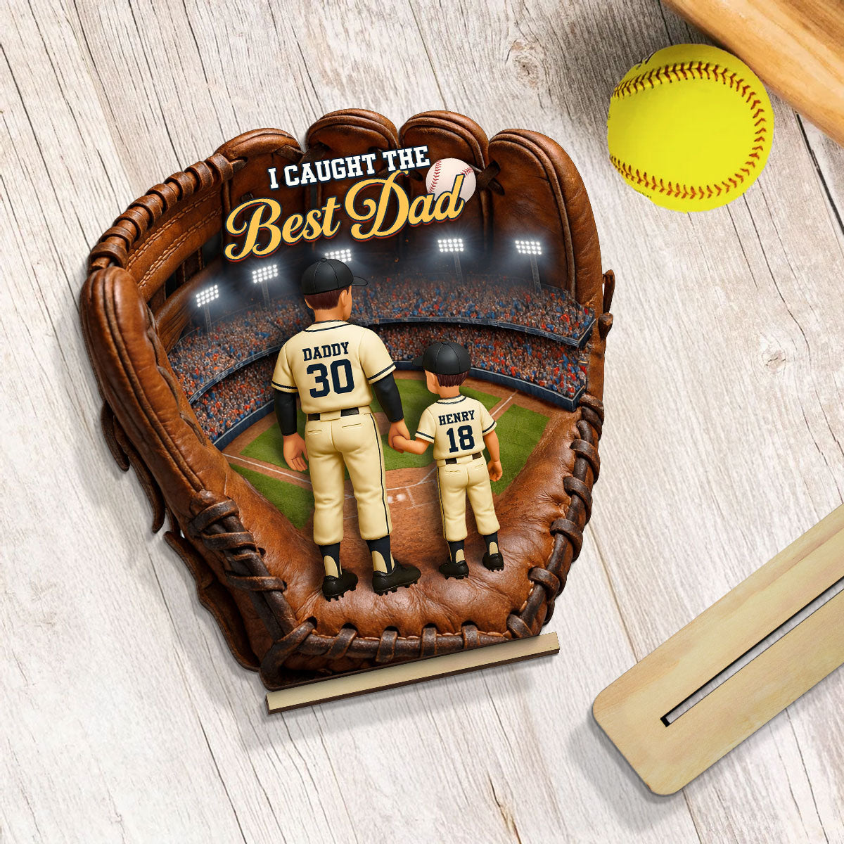 The Home Run Heart Baseball Dad Kids - Personalized 2-Layered Wooden Plaque - Gift For Dad