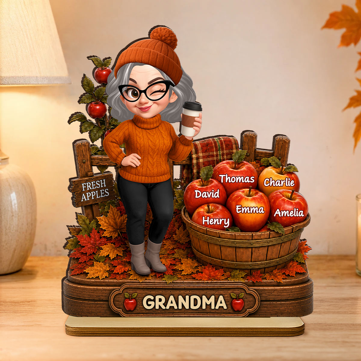 Grandma's Little Apples Fall - Personalized 2-Layered Wooden Plaque - Fall Season Decor Gift, Gift For Grandma