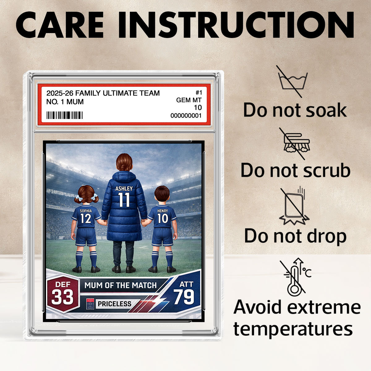Football Mum Trading Card Style - Personalised Acrylic Block Plaque - Gift For Football Mum