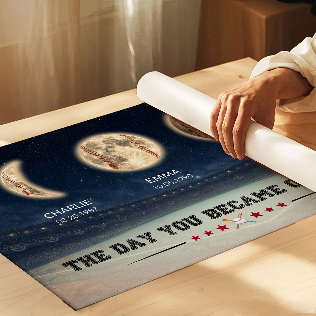 Baseball Dad Moon Phase - Personalized Poster - Father's Day gift for Dad