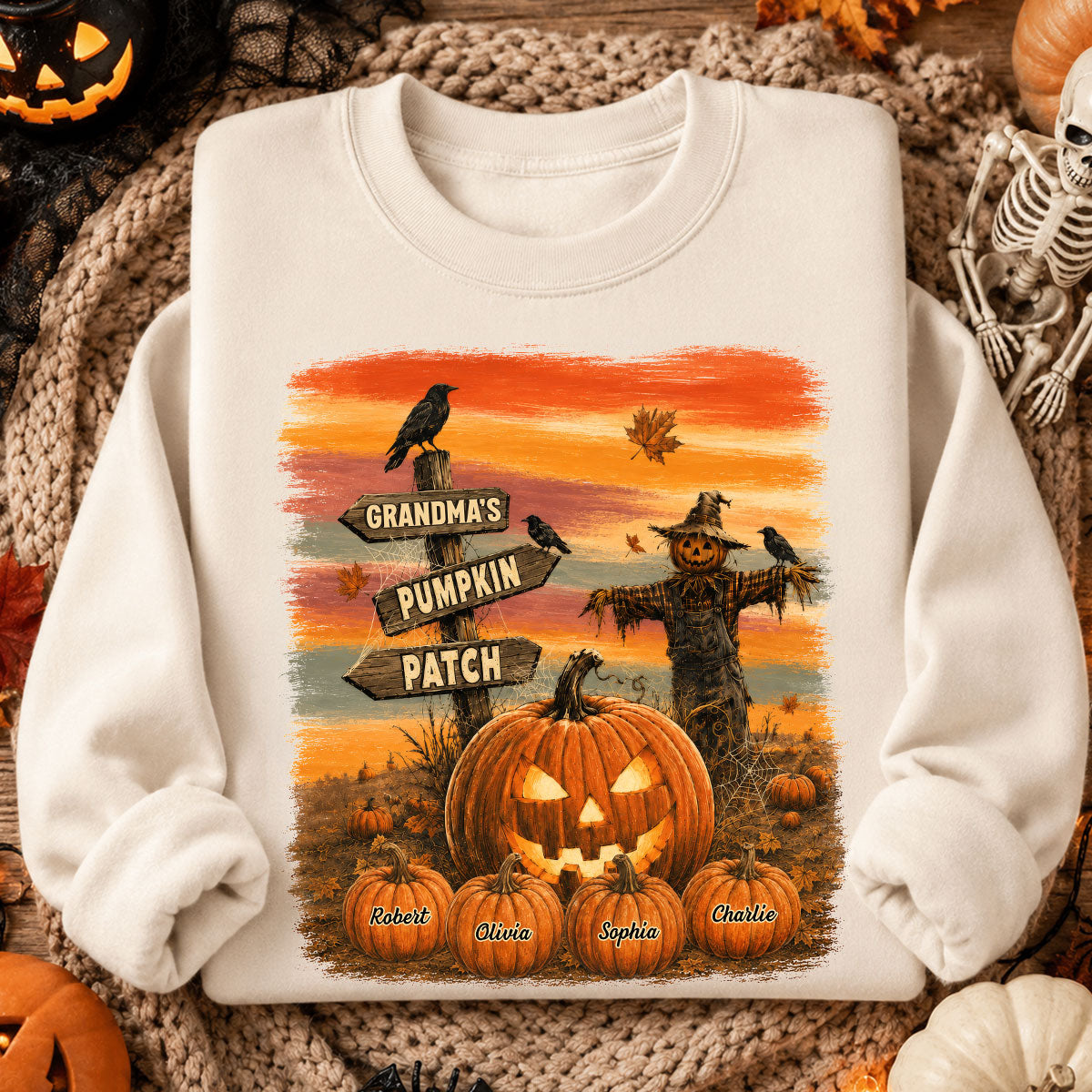 Rustic Grandma's Pumpkin Patch - Personalized Shirt - Halloween Fall Gift For Grandmas