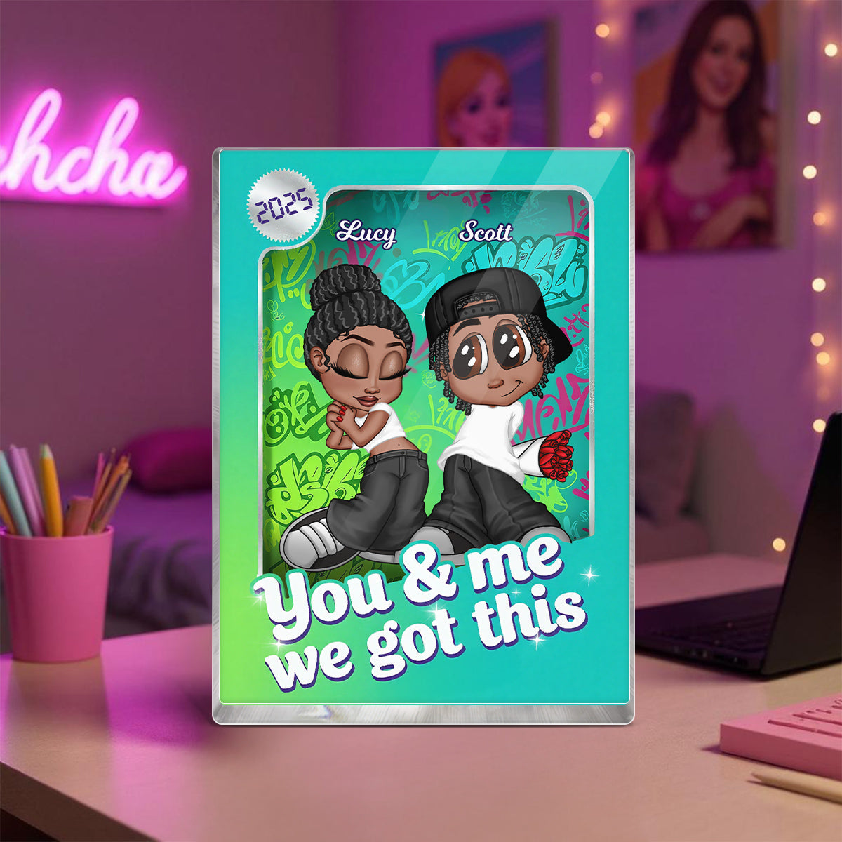 Y2K Couple Action Figure - Personalized Acrylic Block Plaque - Valentine's Day Gift for him, for her