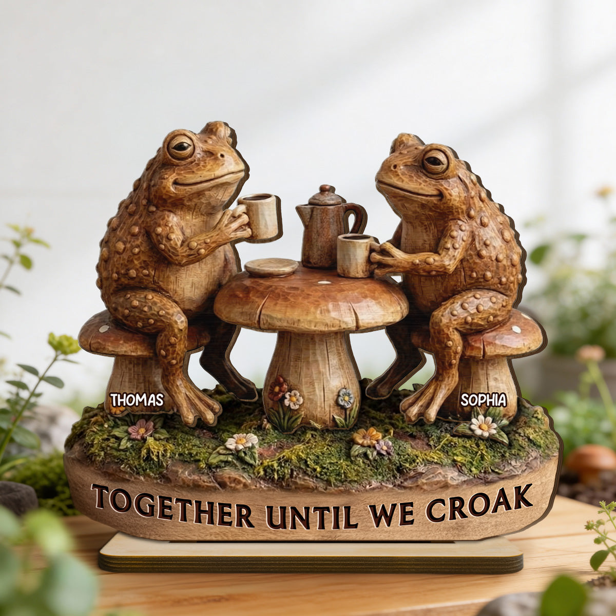 Together Until We Croak 2D Flat Toad Couple In Garden - Personalized Wooden Plaque - Gift For Him, Gift For Her