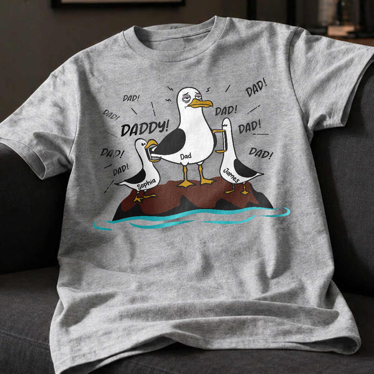 Seagull Dad! Dad! Dad! Tired Seagull & Kids Custom Name - Personalized Shirt - Funny Father's Day Gift For Dad, Husband