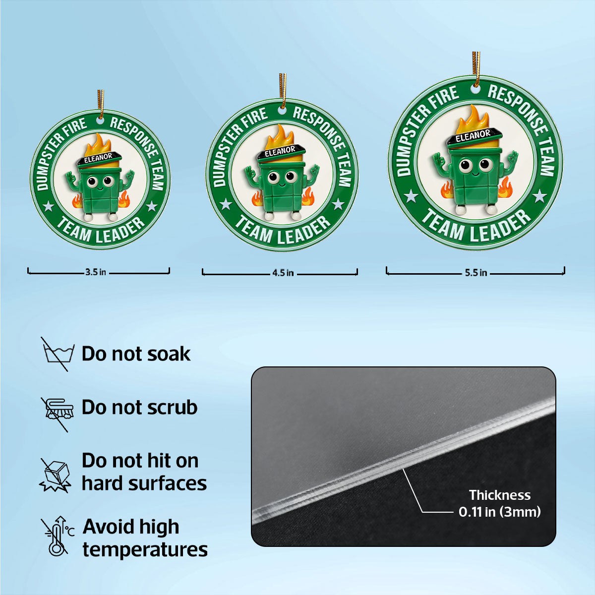 3D Effect Dumpster Fire Response Team - Personalized Acrylic Ornament - Funny Gift For Coworkers, Work Besties