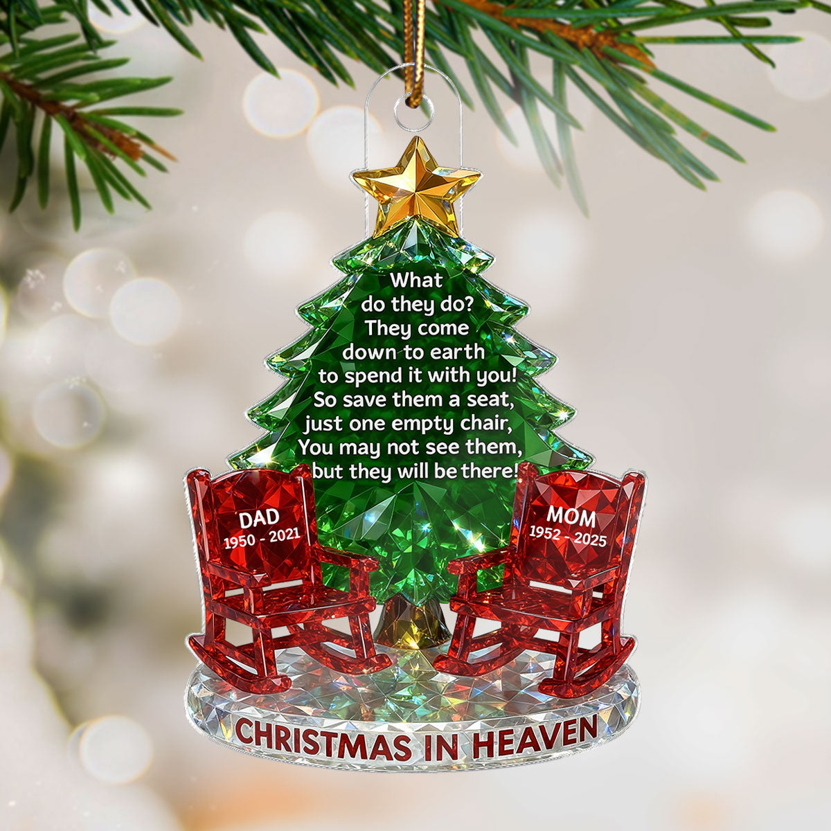 3D Crystal Effect Christmas In Heaven Memorial - Personalized Acrylic Ornament - Remembrance Gift, Sympathy Gift