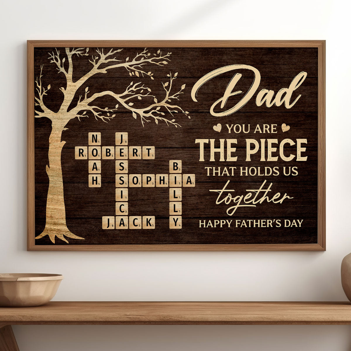 Rustic Tree Of Life Grandpa Dad You Are The Piece That Holds Us Together Crossword Puzzle Art - Personalized Poster - Gift For Dad, Grandpa