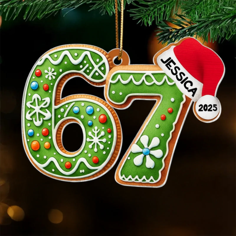 Gingerbread 67 Six Seven - Personalized Acrylic Ornament - Teen Slang Funny Tree Decor, Funny Teen Grandkid Gift