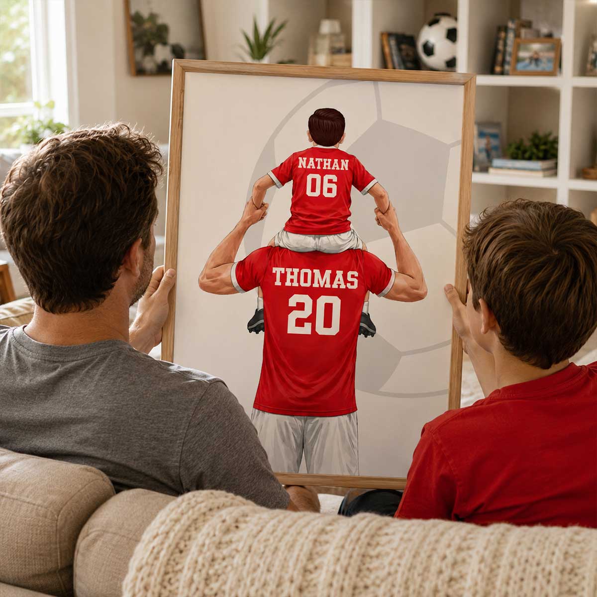 Kid On Dad's Shoulder - Personalised Poster - Father's Day Gift For Soccer Dad, UK Football Dad