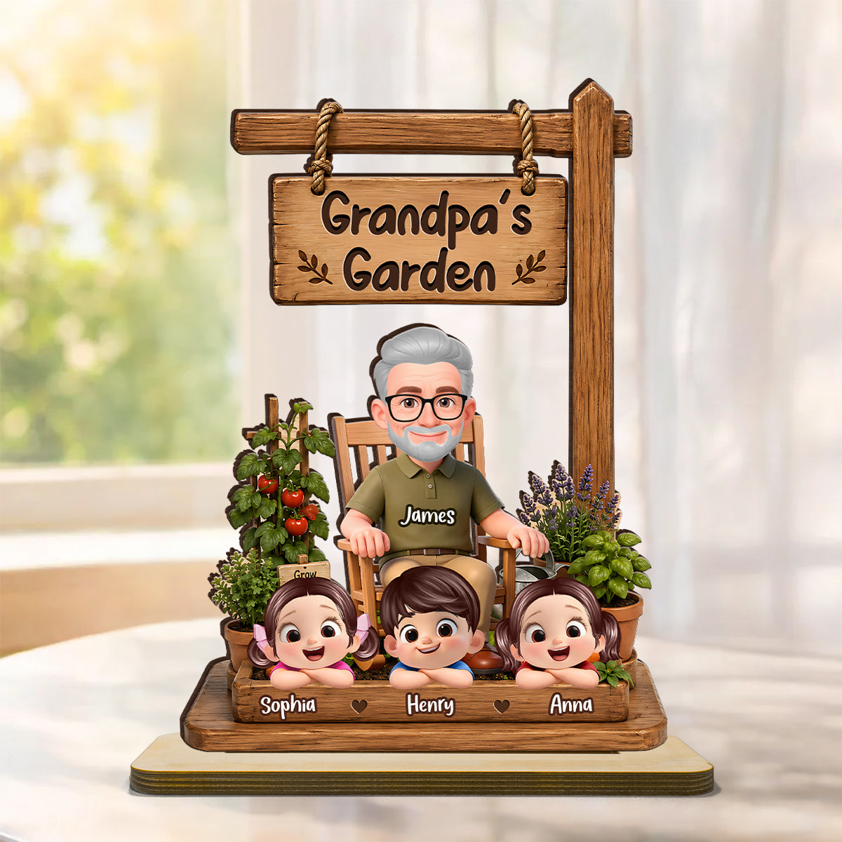 Grandpa's Garden - Personalized 2-Layered Wooden Plaque -  Gift for Dad, Husband