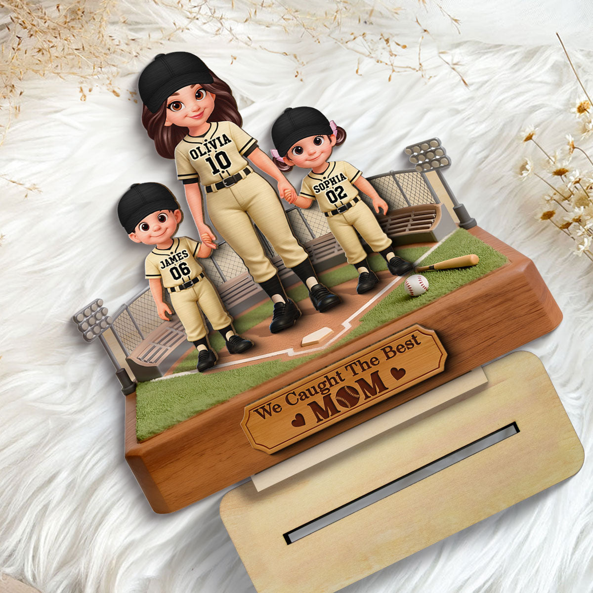 Baseball We Caught The Best Mom - Personalized 2-Layered Wooden Plaque - Mother's Day Gift For Baseball Mom