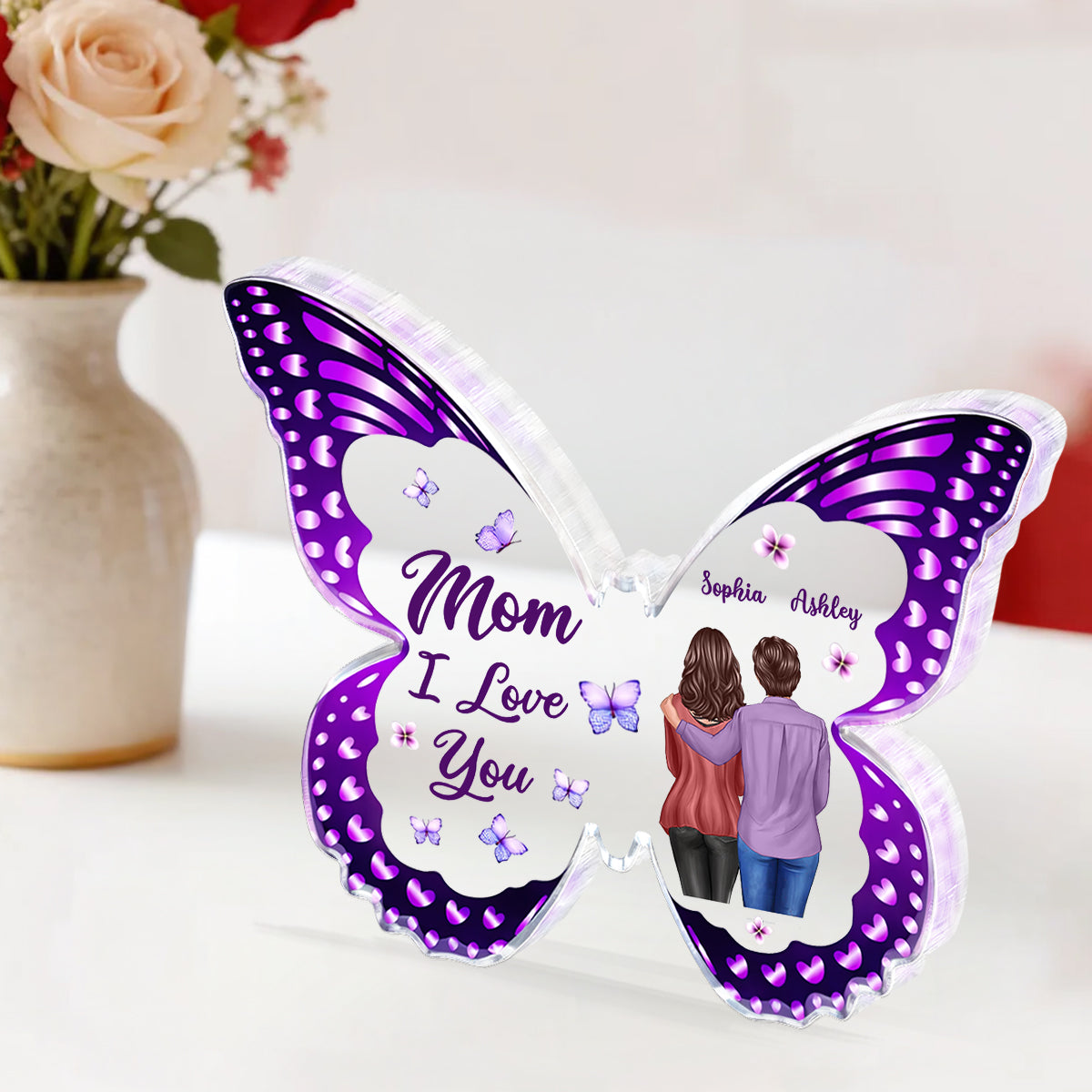 Mom I Love You Butterfly - Personalized Acrylic Block Plaque - Heartfelt Gift For Mom, Grandma