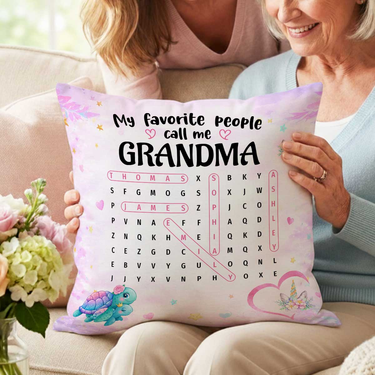 My Favorite People Call Me Grandma Word Search Puzzle - Personalized Pillow - Heartfelt Gift for Grandma